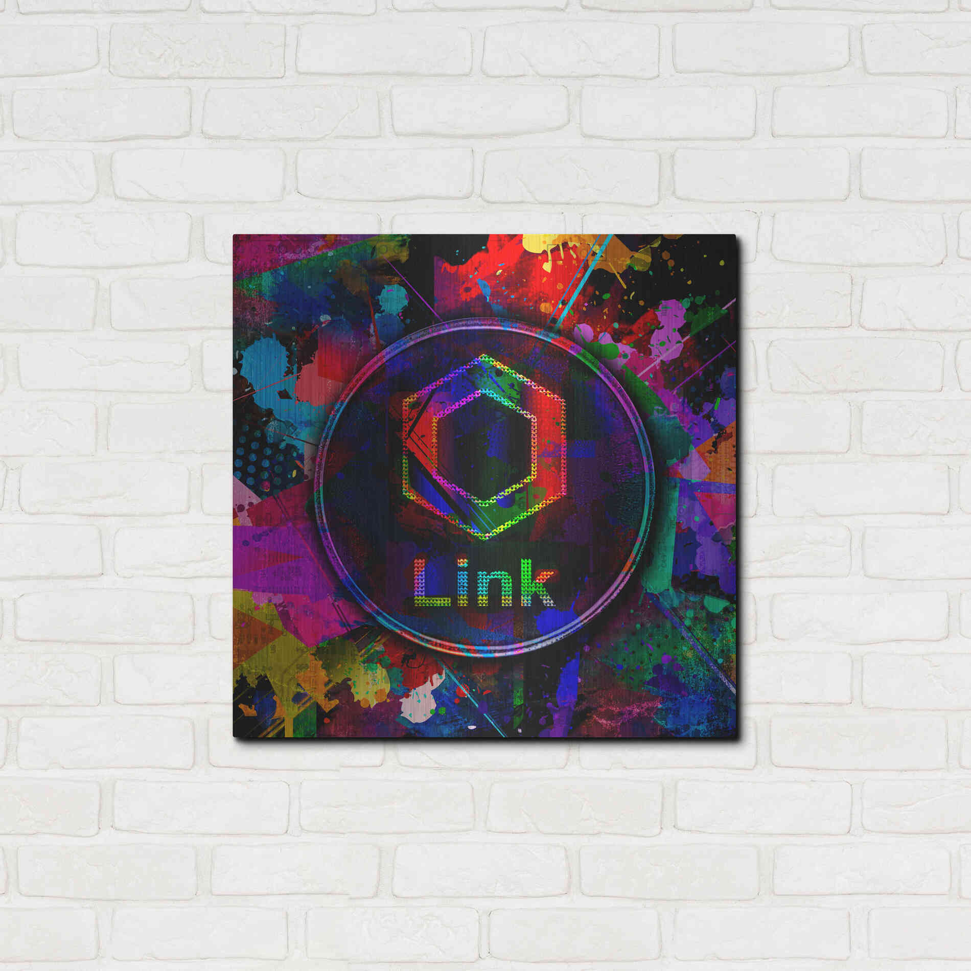 Luxe Metal Art 'Link Crypto Coin Color' Metal Wall Art,24x24