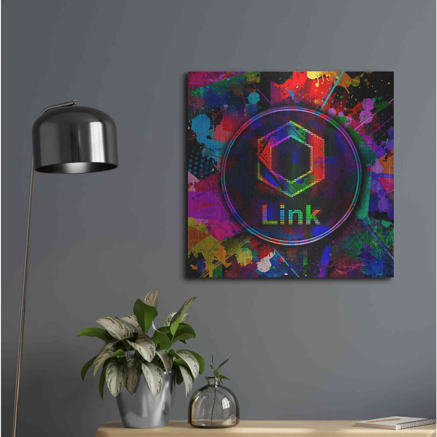 Luxe Metal Art 'Link Crypto Coin Color' Metal Wall Art,24x24