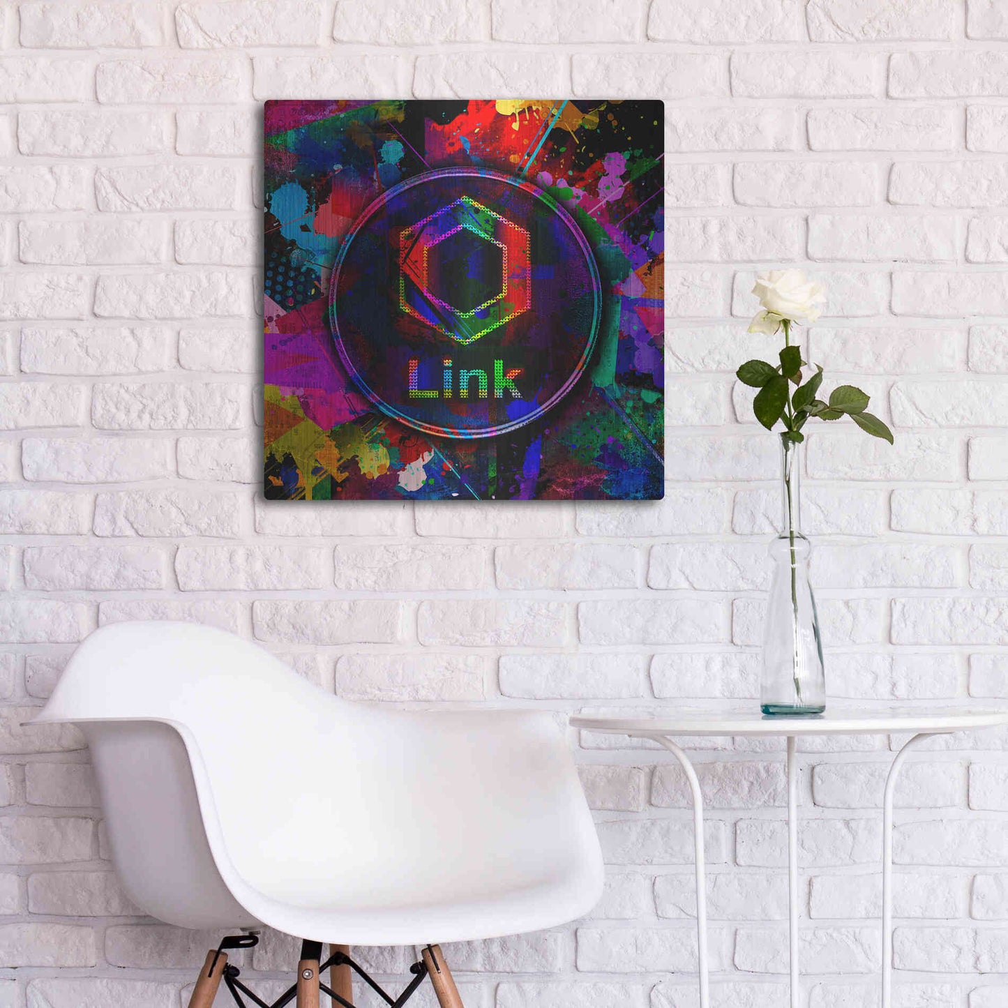 Luxe Metal Art 'Link Crypto Coin Color' Metal Wall Art,24x24