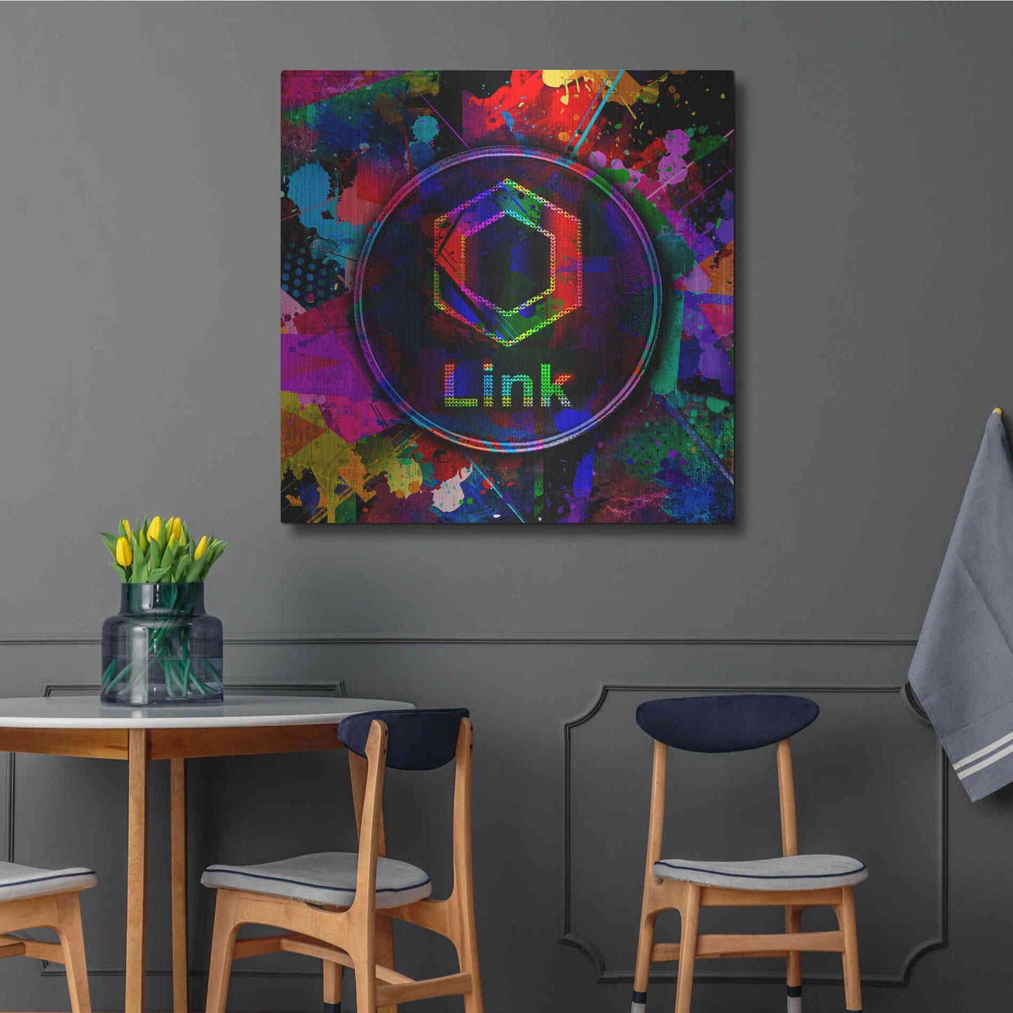 Luxe Metal Art 'Link Crypto Coin Color' Metal Wall Art,36x36