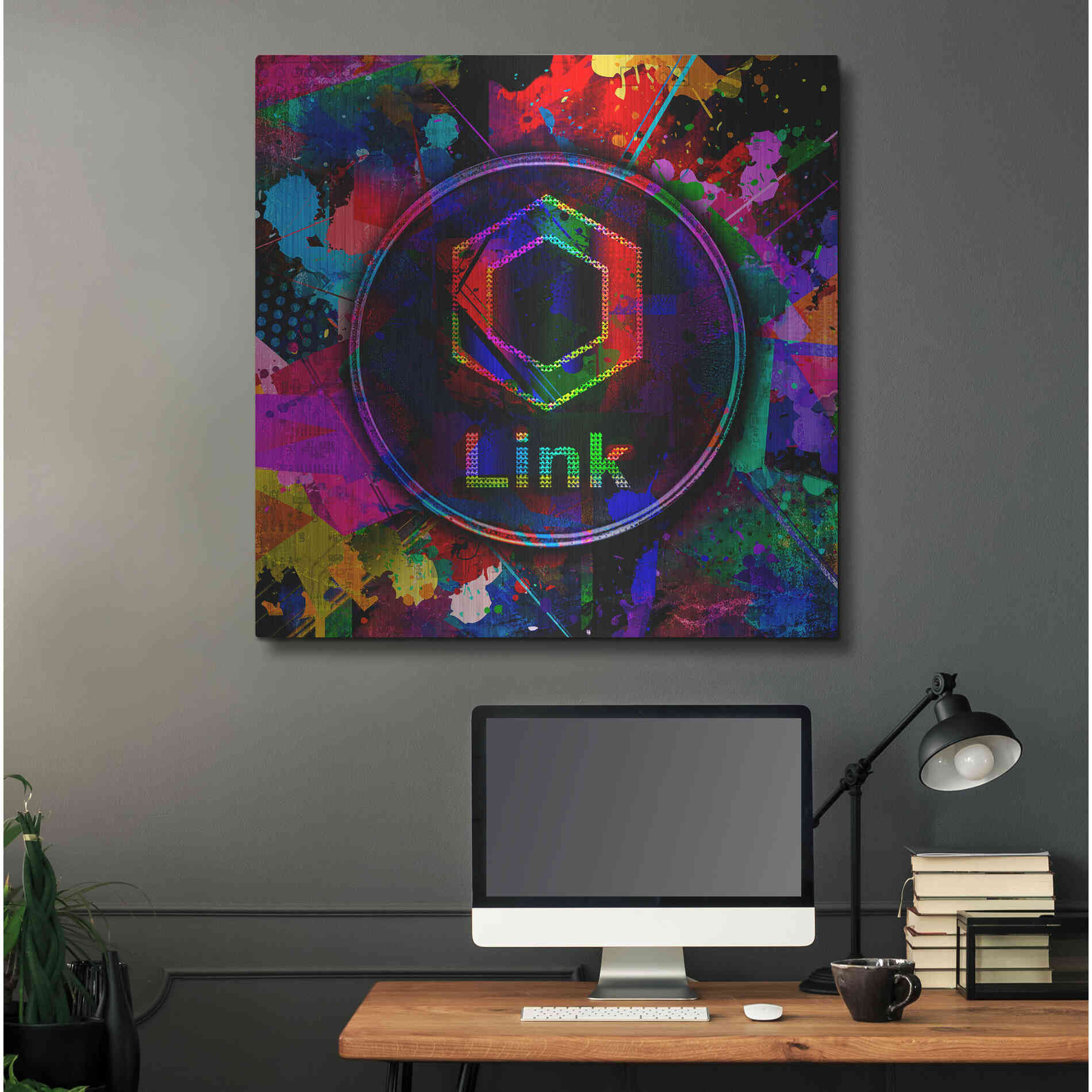 Luxe Metal Art 'Link Crypto Coin Color' Metal Wall Art,36x36