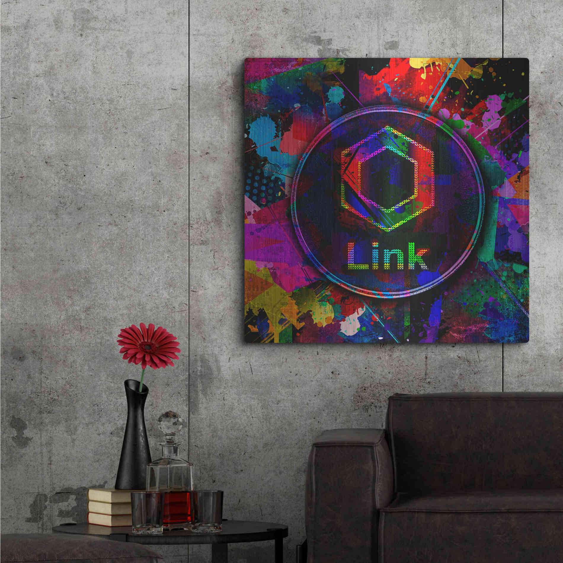 Luxe Metal Art 'Link Crypto Coin Color' Metal Wall Art,36x36