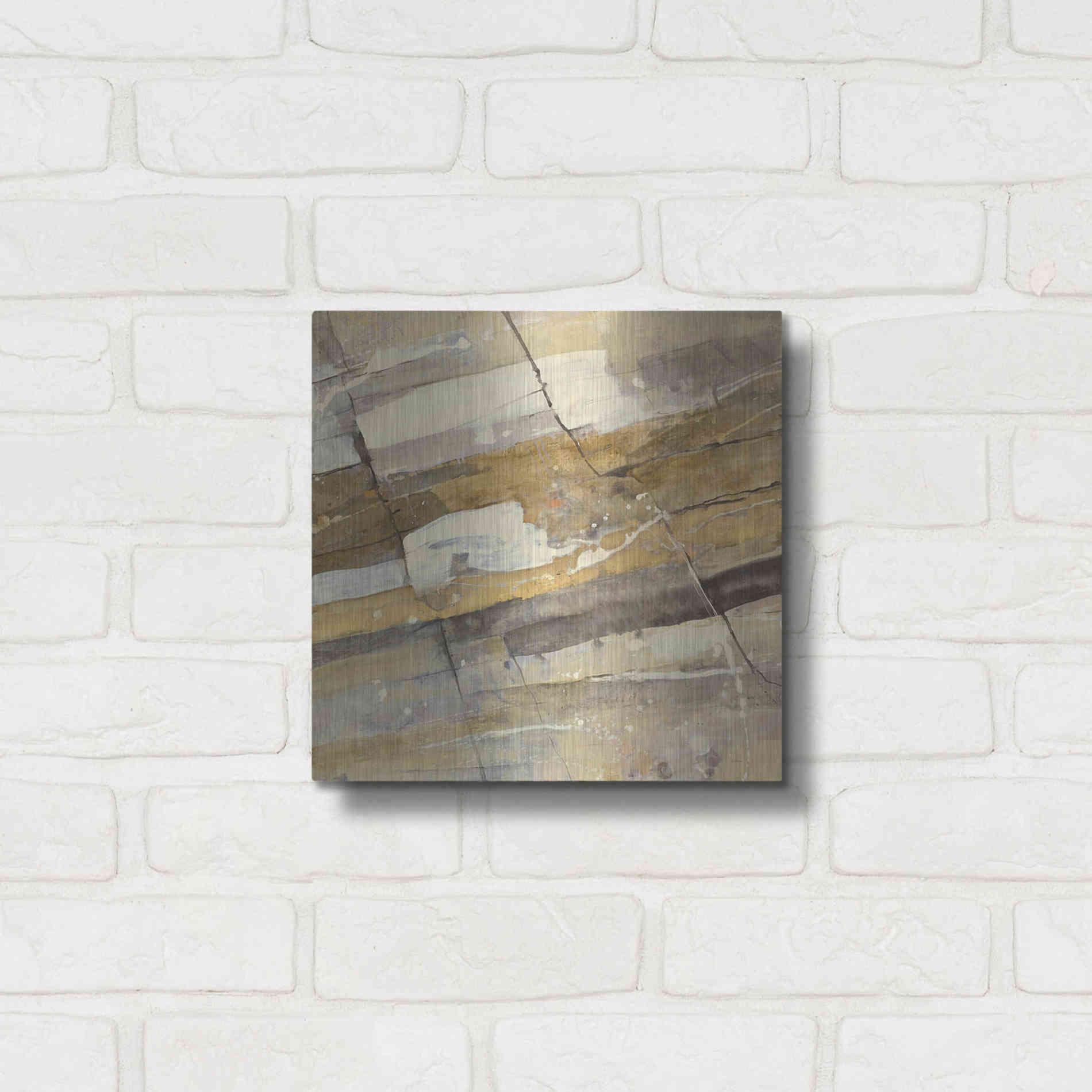 Luxe Metal Art 'Gold Streak' by Albena Hristova, Metal Wall Art,12x12