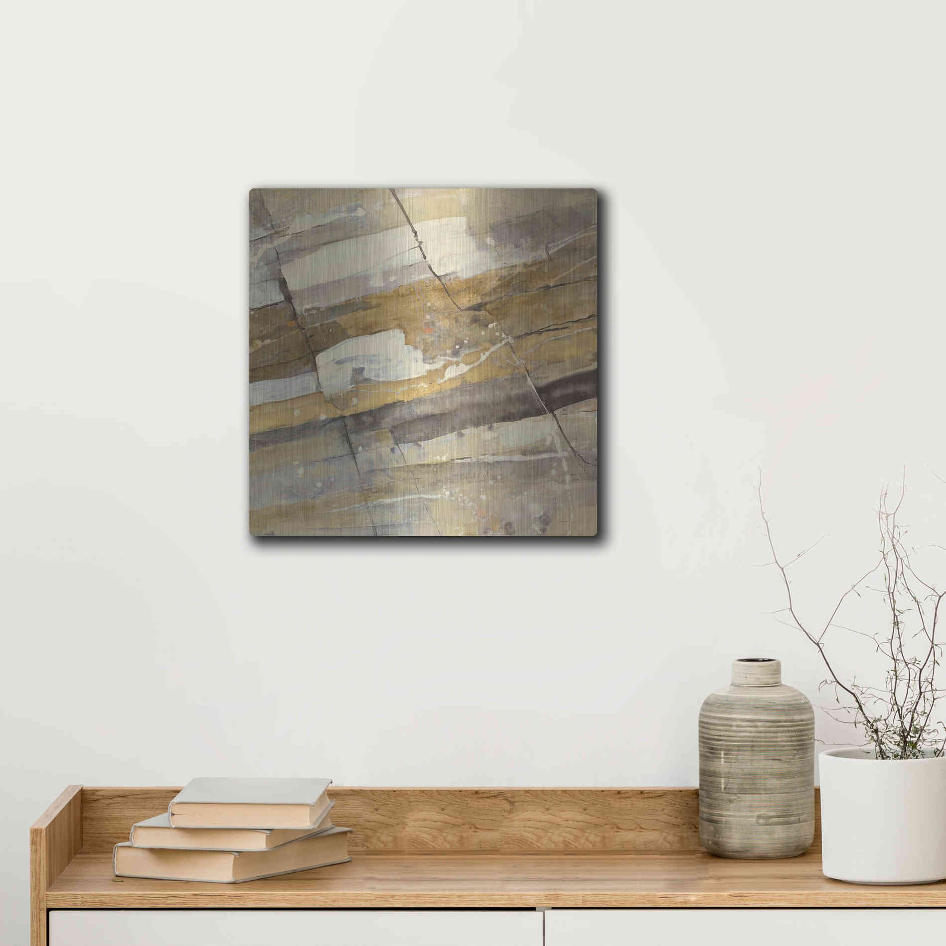 Luxe Metal Art 'Gold Streak' by Albena Hristova, Metal Wall Art,12x12
