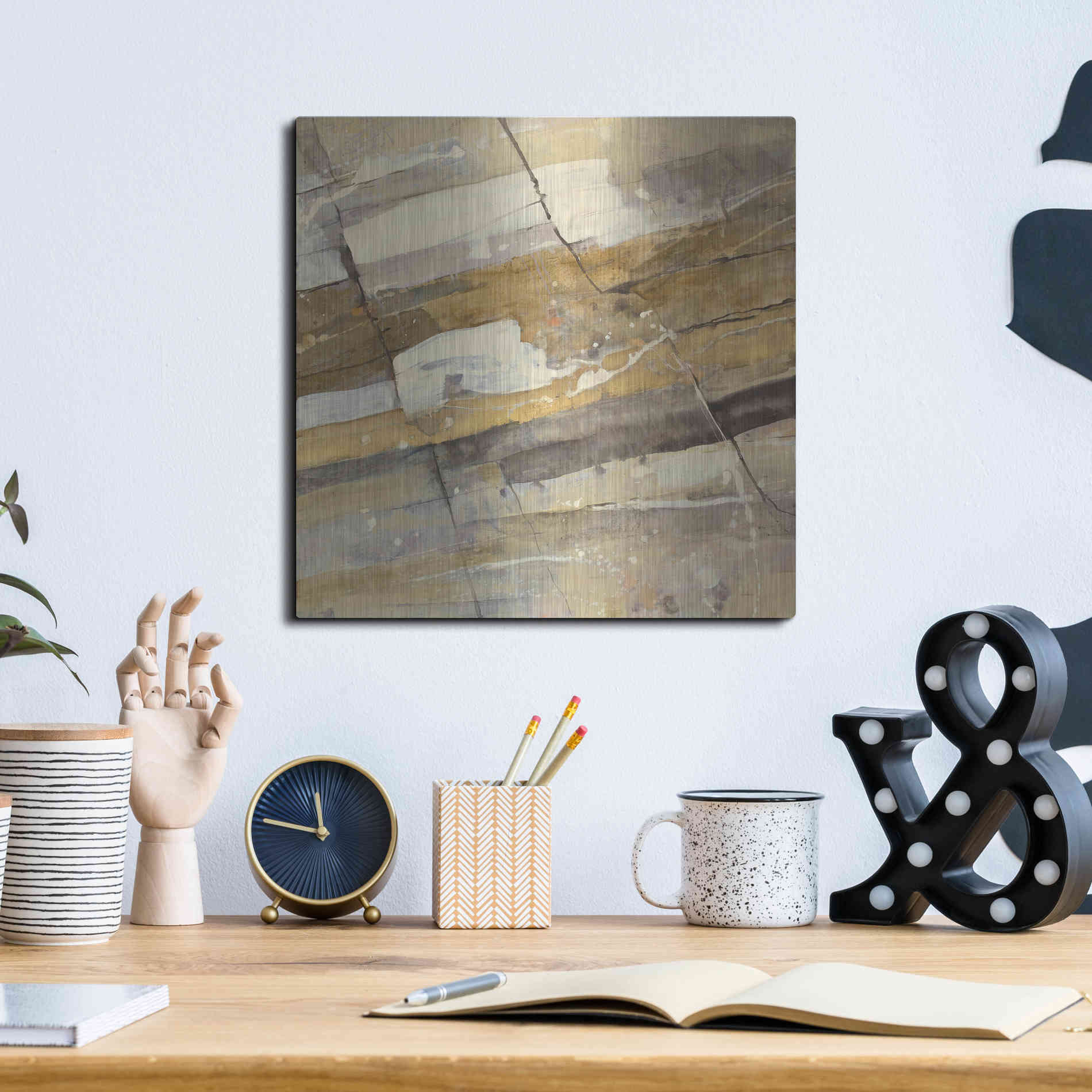 Luxe Metal Art 'Gold Streak' by Albena Hristova, Metal Wall Art,12x12
