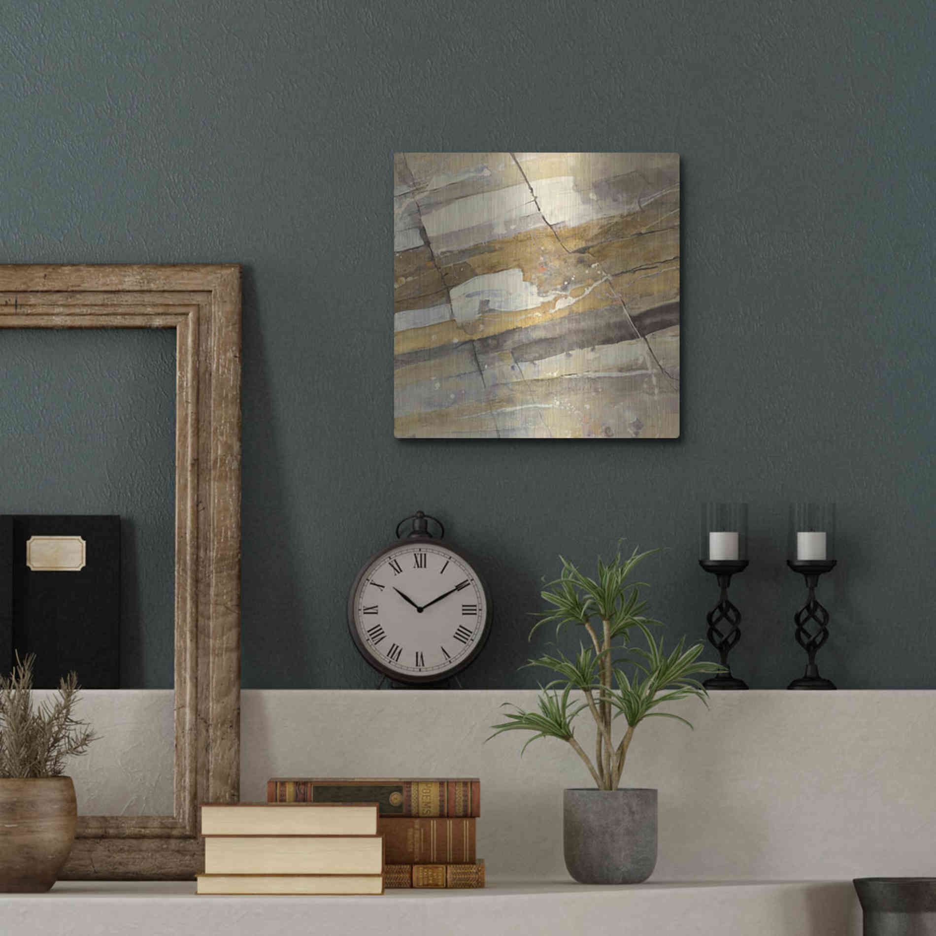 Luxe Metal Art 'Gold Streak' by Albena Hristova, Metal Wall Art,12x12