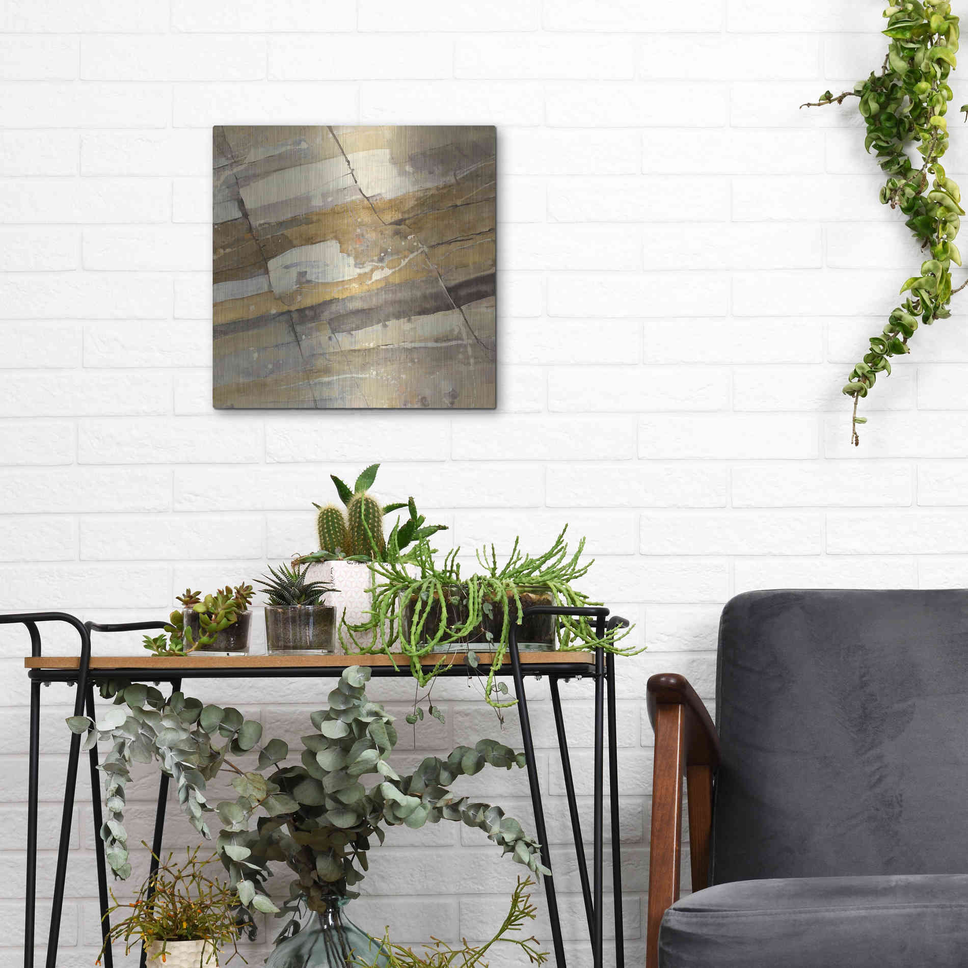 Luxe Metal Art 'Gold Streak' by Albena Hristova, Metal Wall Art,12x12