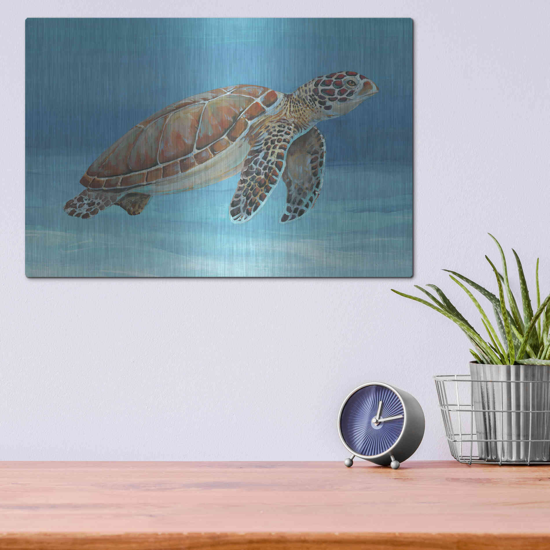 Luxe Metal Art 'Ocean Sea Turtle I' by Tim O'Toole, Metal Wall Art,16x12