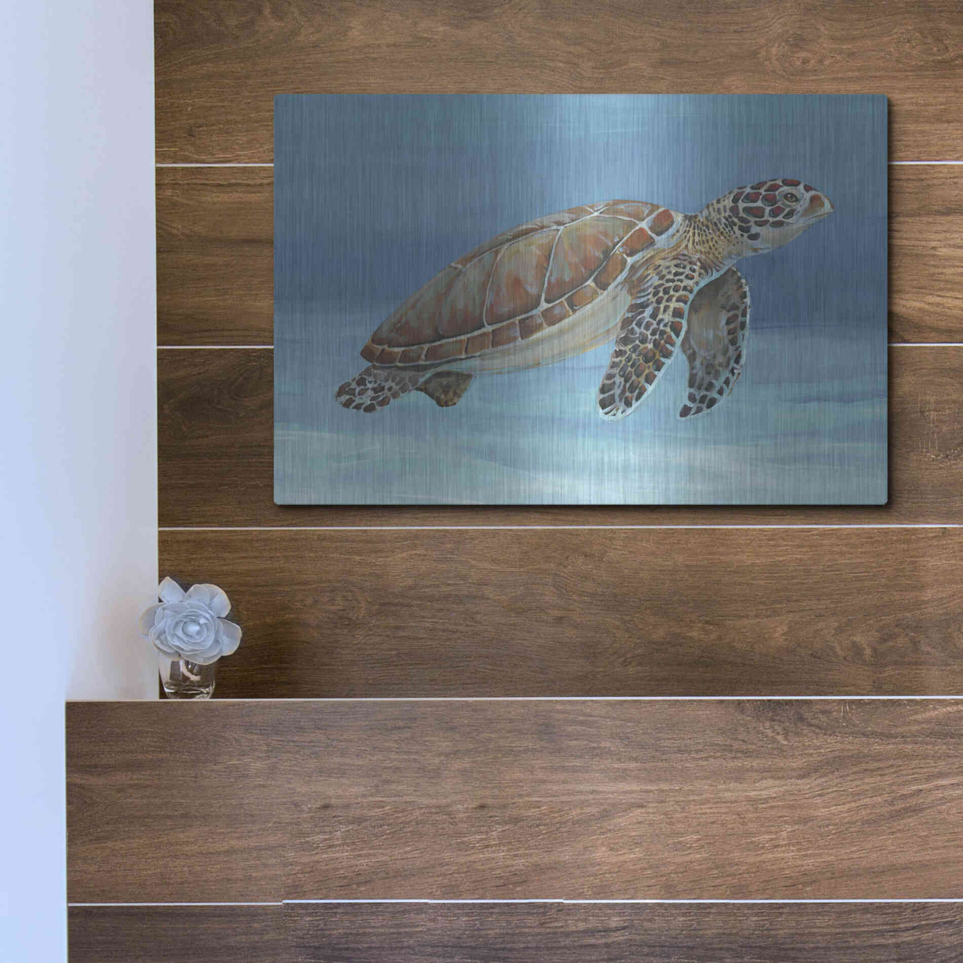 Luxe Metal Art 'Ocean Sea Turtle I' by Tim O'Toole, Metal Wall Art,16x12