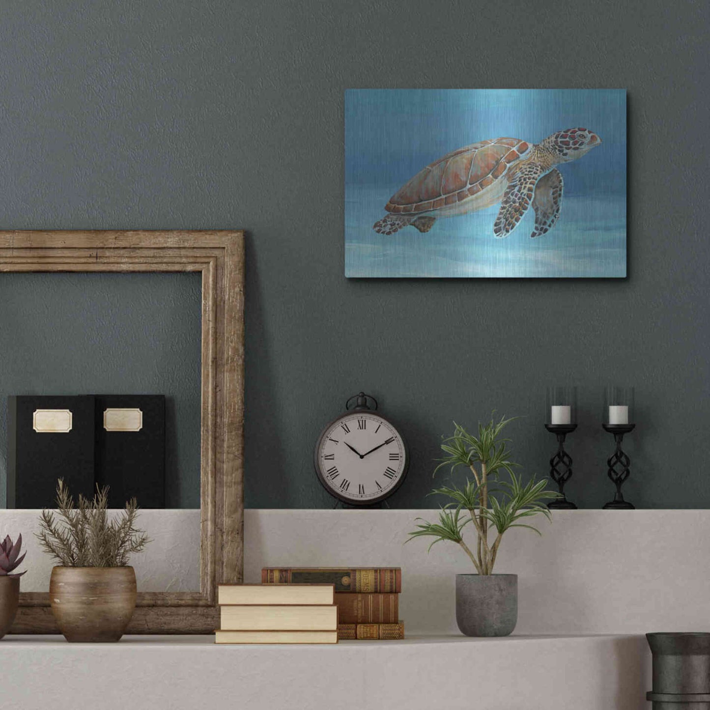 Luxe Metal Art 'Ocean Sea Turtle I' by Tim O'Toole, Metal Wall Art,16x12