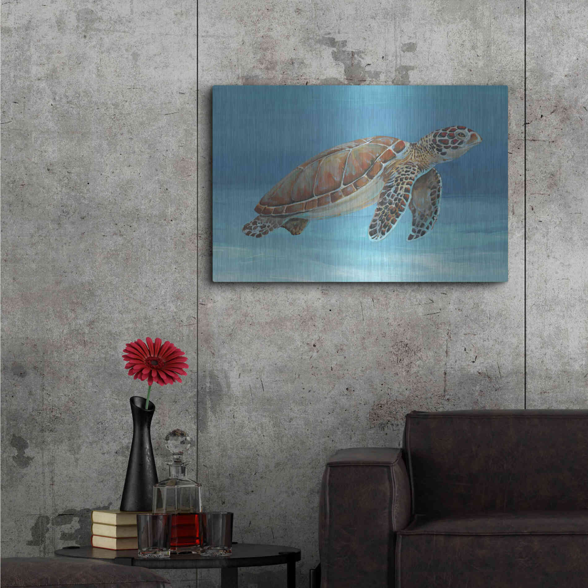 Luxe Metal Art 'Ocean Sea Turtle I' by Tim O'Toole, Metal Wall Art,36x24