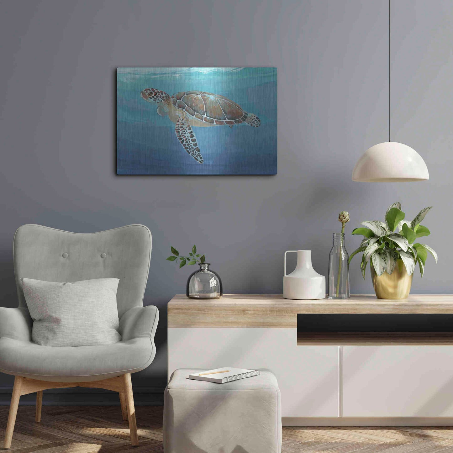 Luxe Metal Art 'Ocean Sea Turtle II' by Tim O'Toole, Metal Wall Art,24x16