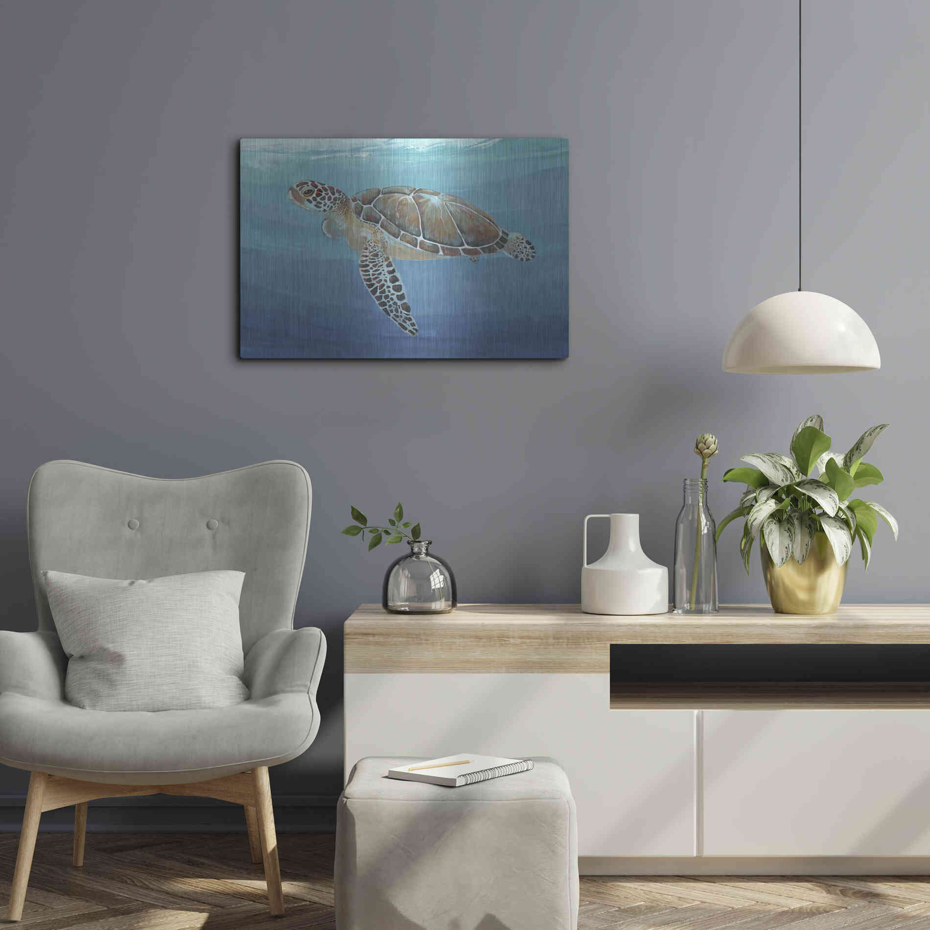 Luxe Metal Art 'Ocean Sea Turtle II' by Tim O'Toole, Metal Wall Art,24x16