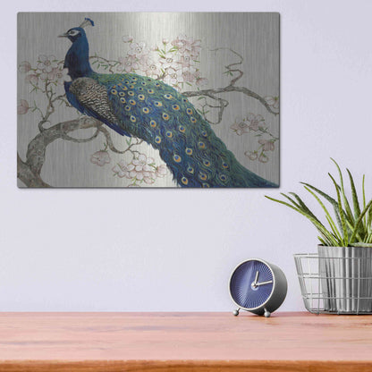 Luxe Metal Art 'Peacock & Blossoms II' by Tim O'Toole, Metal Wall Art,16x12