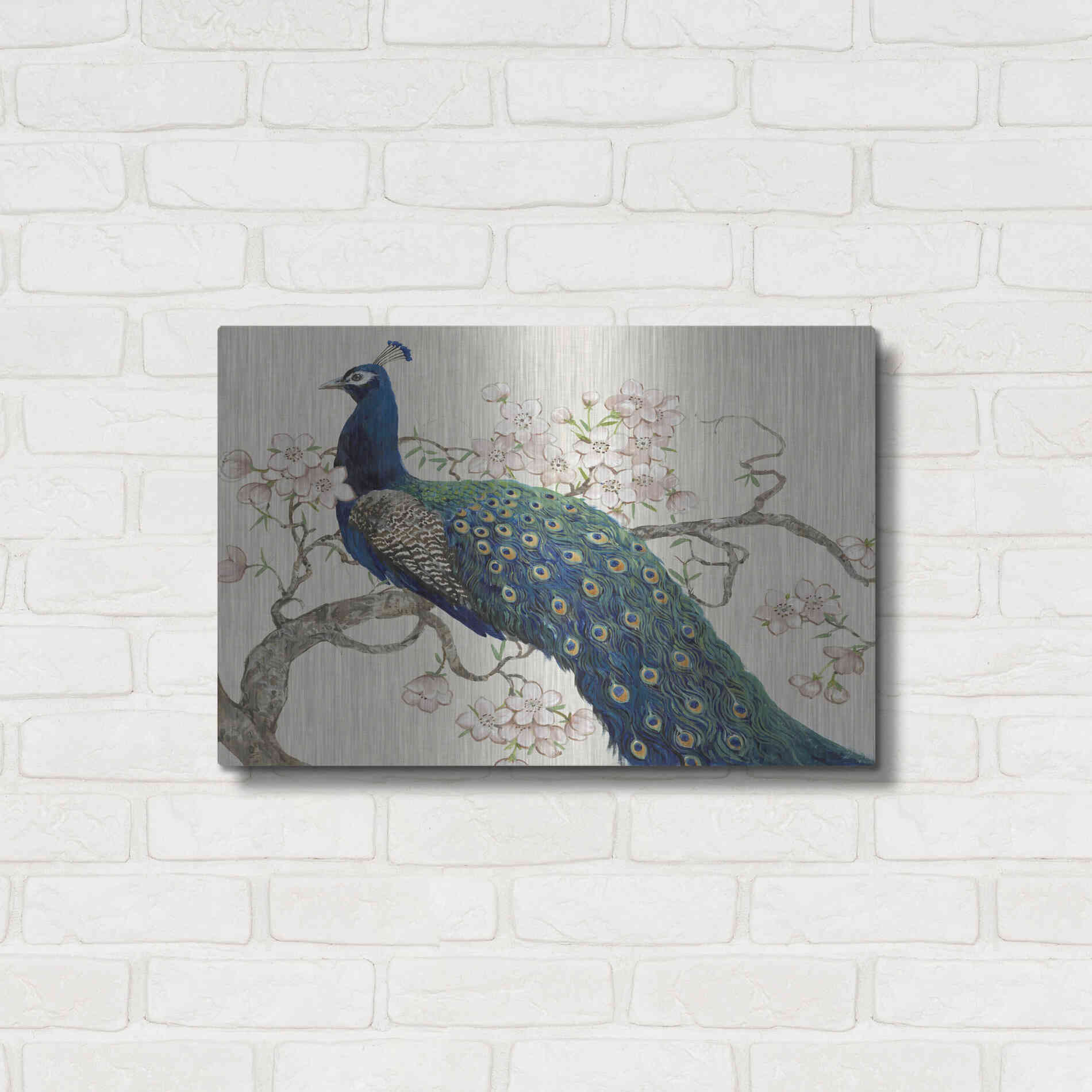 Luxe Metal Art 'Peacock & Blossoms II' by Tim O'Toole, Metal Wall Art,24x16