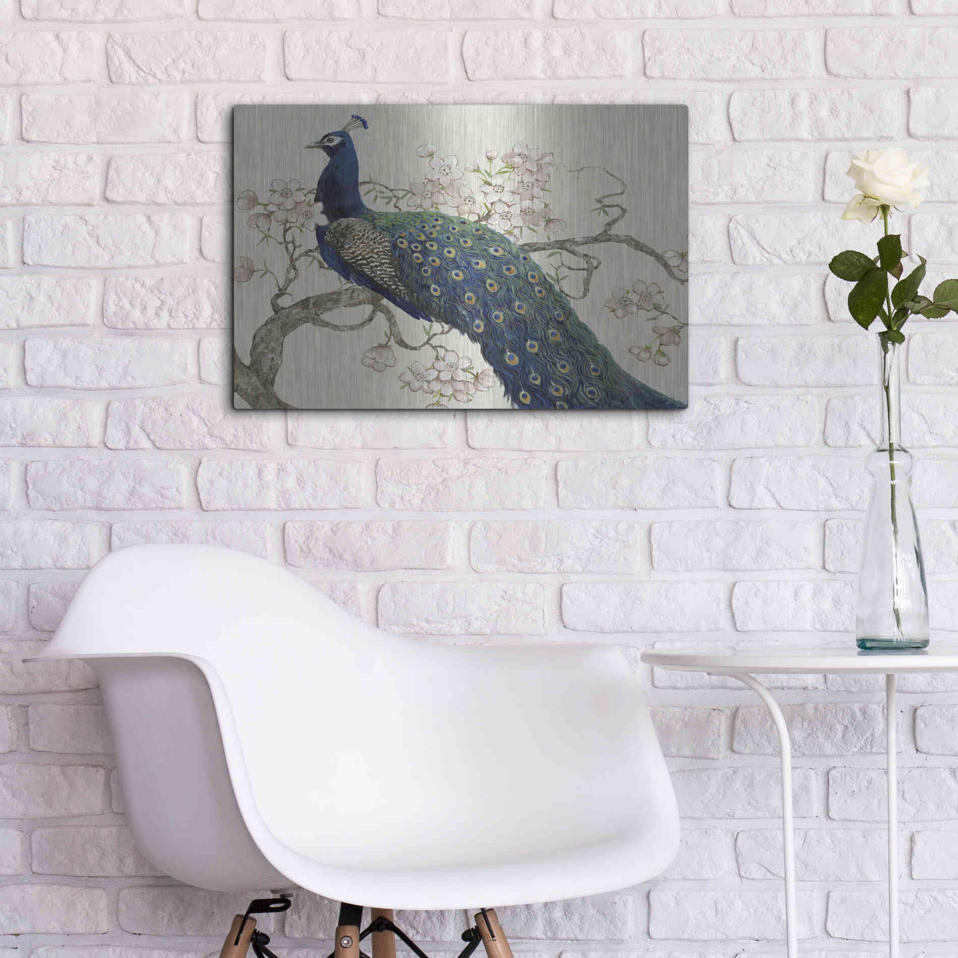 Luxe Metal Art 'Peacock & Blossoms II' by Tim O'Toole, Metal Wall Art,24x16