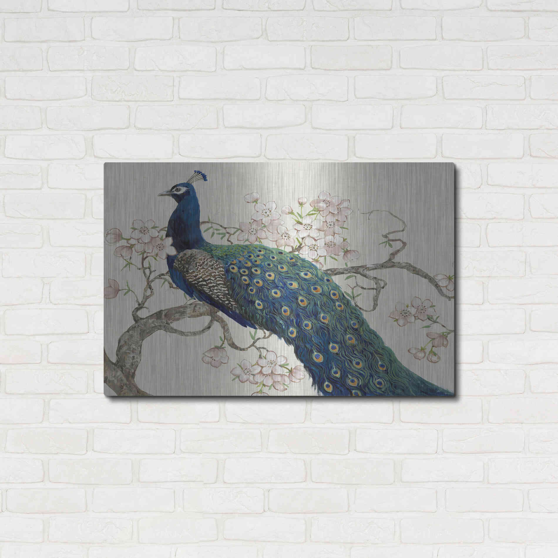 Luxe Metal Art 'Peacock & Blossoms II' by Tim O'Toole, Metal Wall Art,36x24
