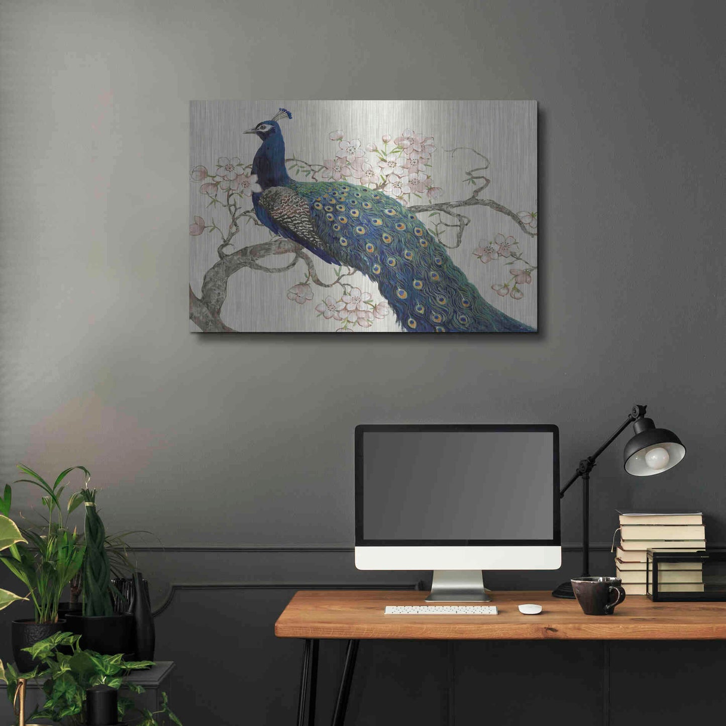 Luxe Metal Art 'Peacock & Blossoms II' by Tim O'Toole, Metal Wall Art,36x24