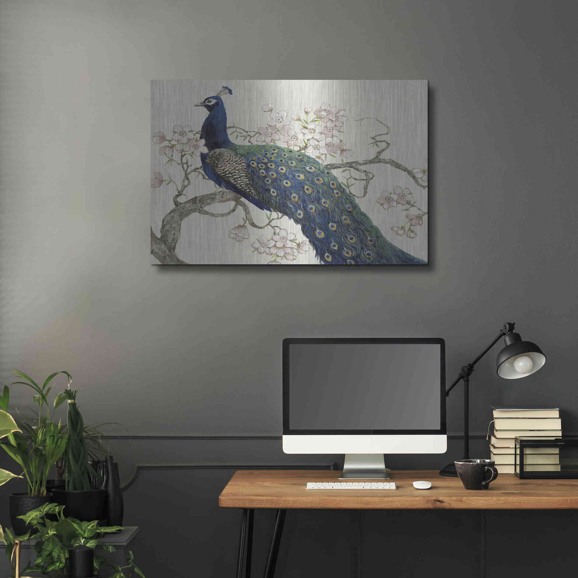 Luxe Metal Art 'Peacock & Blossoms II' by Tim O'Toole, Metal Wall Art,36x24