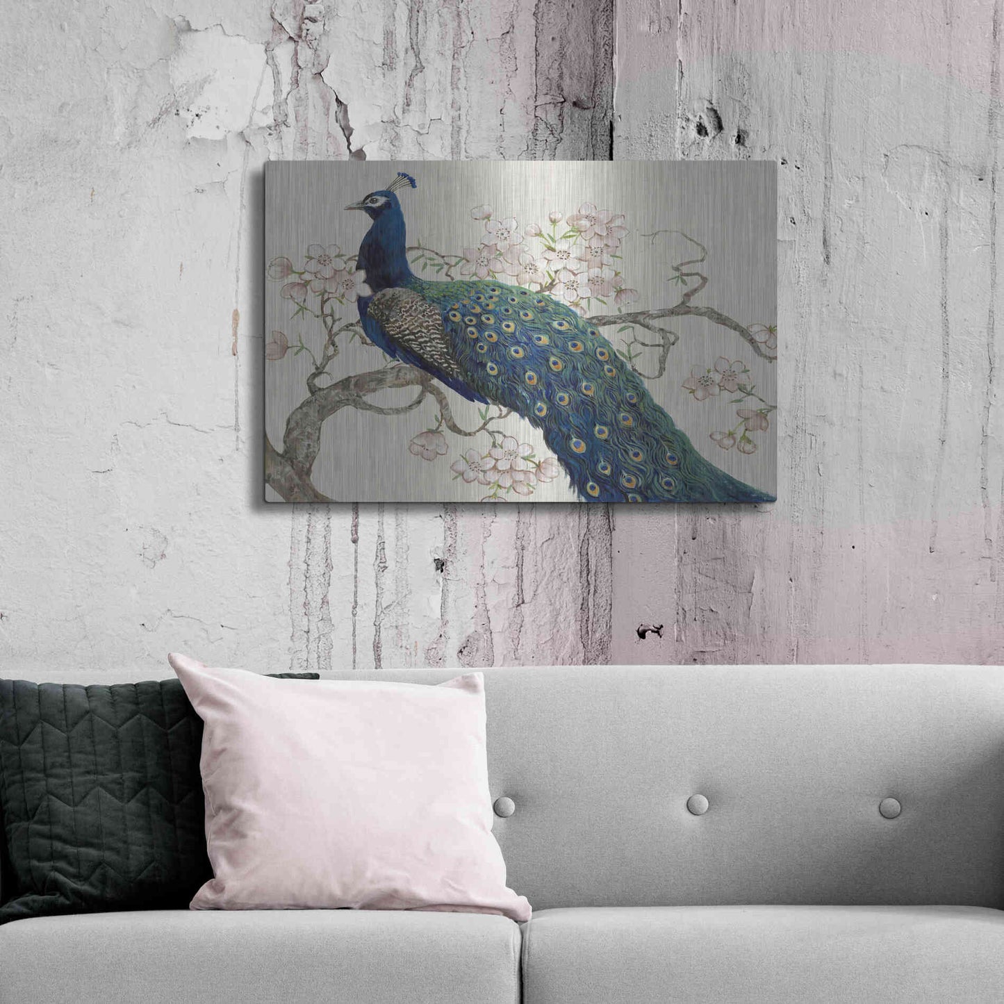 Luxe Metal Art 'Peacock & Blossoms II' by Tim O'Toole, Metal Wall Art,36x24