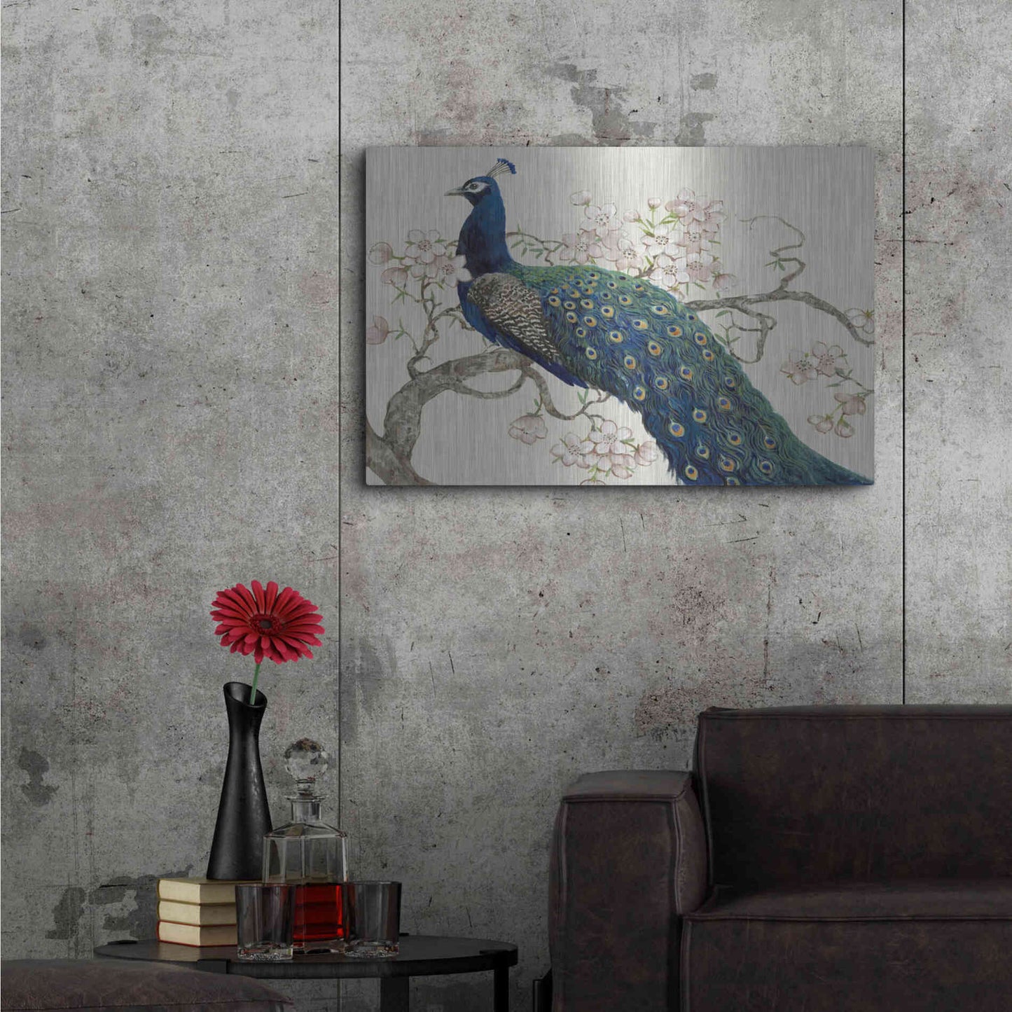 Luxe Metal Art 'Peacock & Blossoms II' by Tim O'Toole, Metal Wall Art,36x24