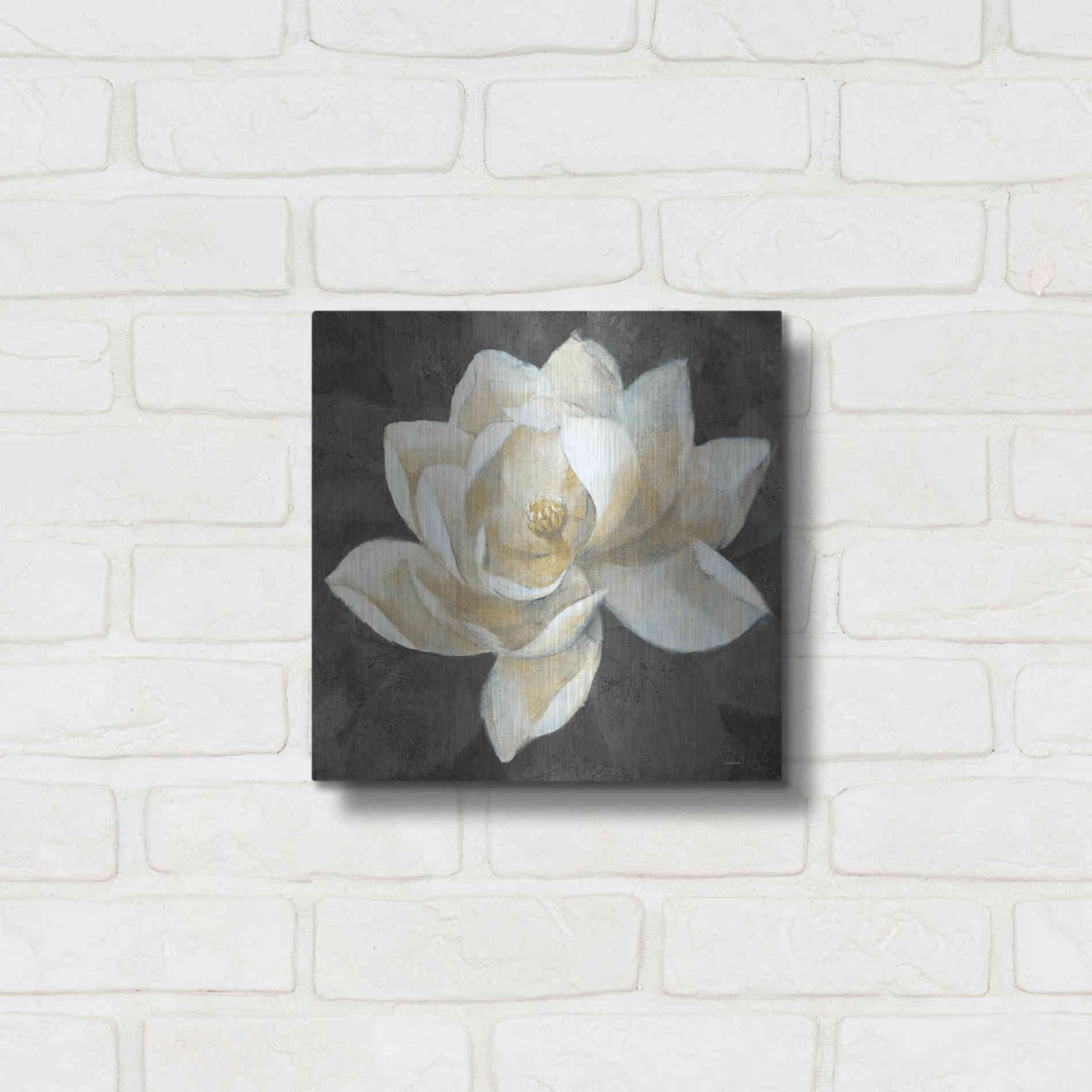 Luxe Metal Art 'Majestic Magnolia Neutral Sq' by Albena Hristova, Metal Wall Art,12x12