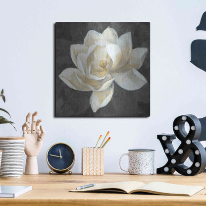 Luxe Metal Art 'Majestic Magnolia Neutral Sq' by Albena Hristova, Metal Wall Art,12x12