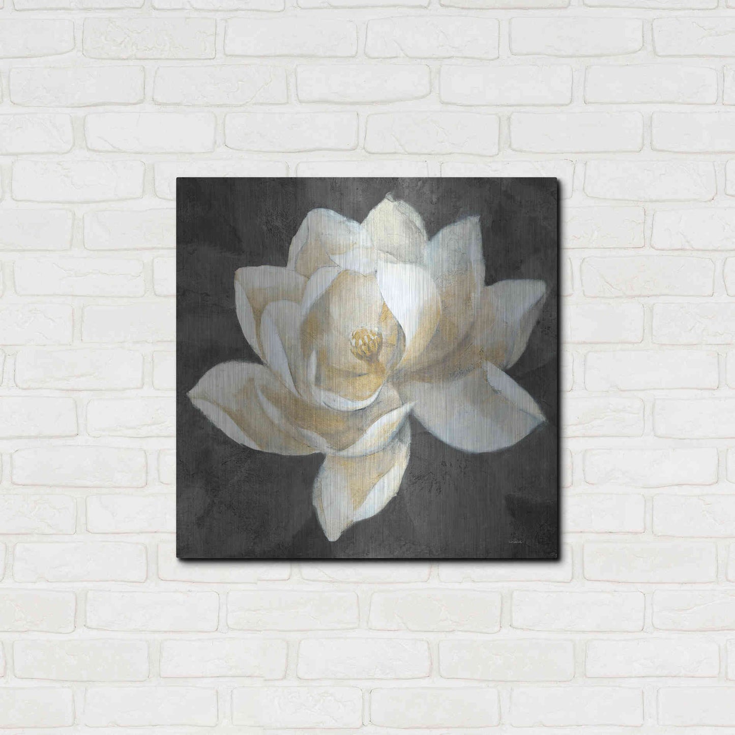 Luxe Metal Art 'Majestic Magnolia Neutral Sq' by Albena Hristova, Metal Wall Art,24x24