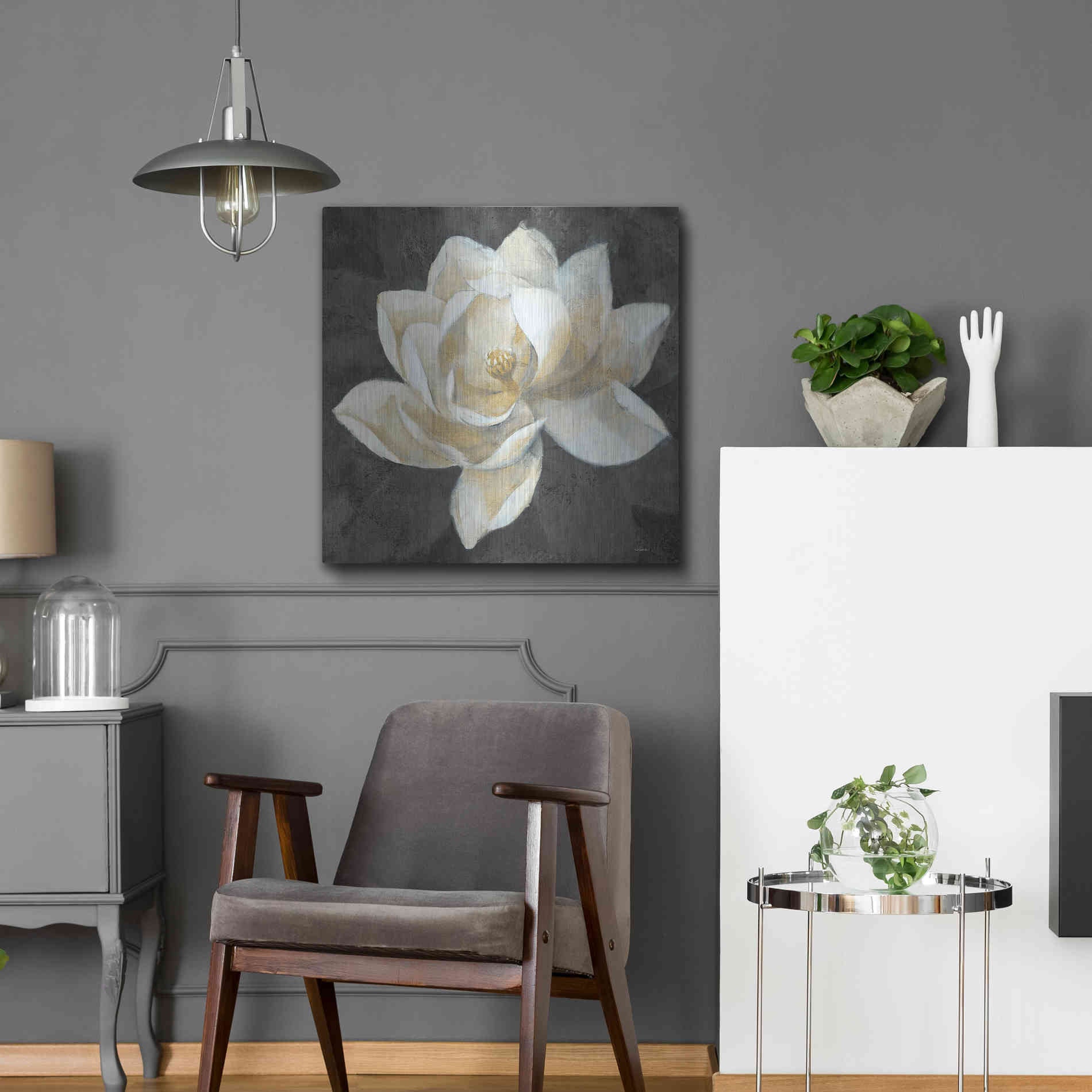 Luxe Metal Art 'Majestic Magnolia Neutral Sq' by Albena Hristova, Metal Wall Art,24x24