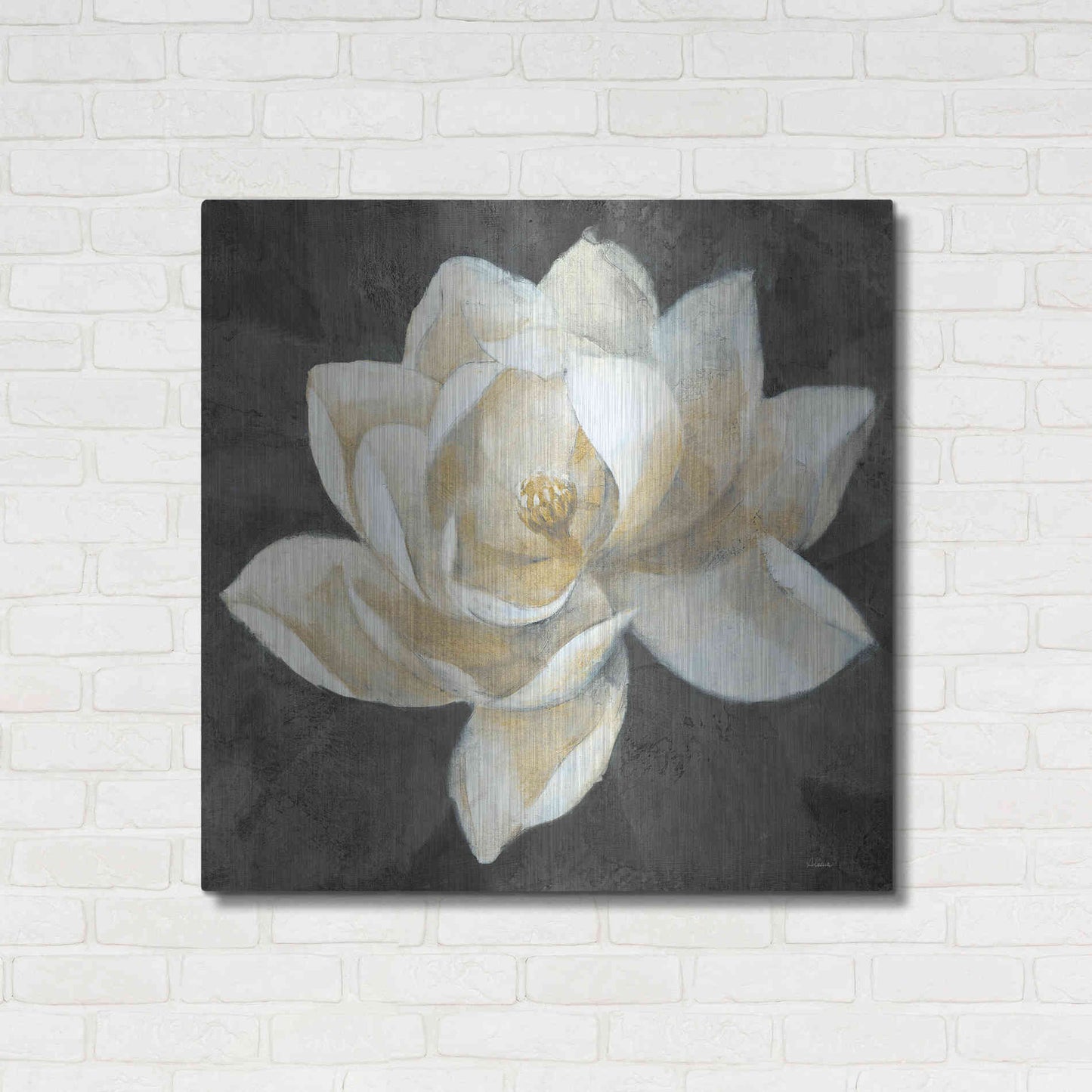 Luxe Metal Art 'Majestic Magnolia Neutral Sq' by Albena Hristova, Metal Wall Art,36x36