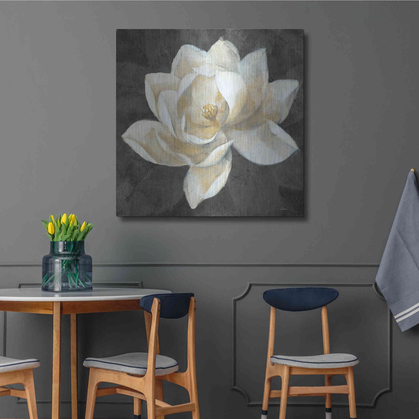 Luxe Metal Art 'Majestic Magnolia Neutral Sq' by Albena Hristova, Metal Wall Art,36x36