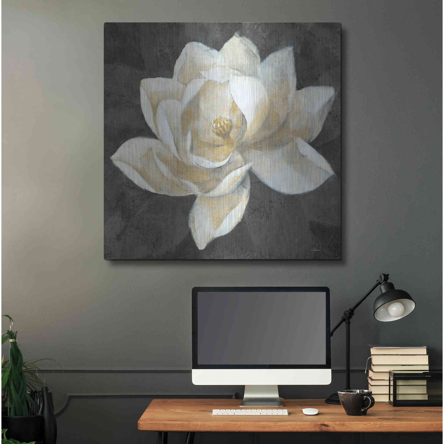 Luxe Metal Art 'Majestic Magnolia Neutral Sq' by Albena Hristova, Metal Wall Art,36x36