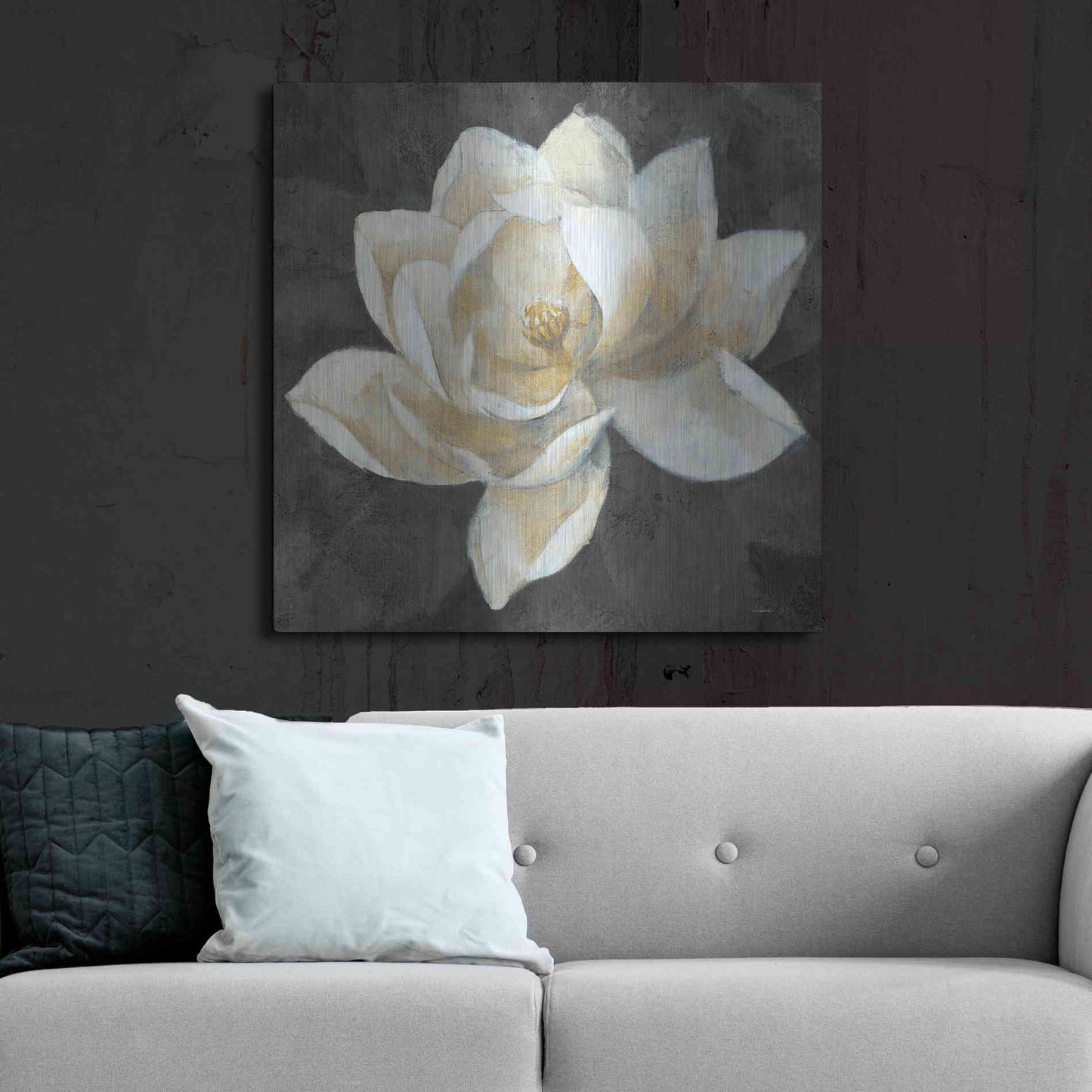 Luxe Metal Art 'Majestic Magnolia Neutral Sq' by Albena Hristova, Metal Wall Art,36x36