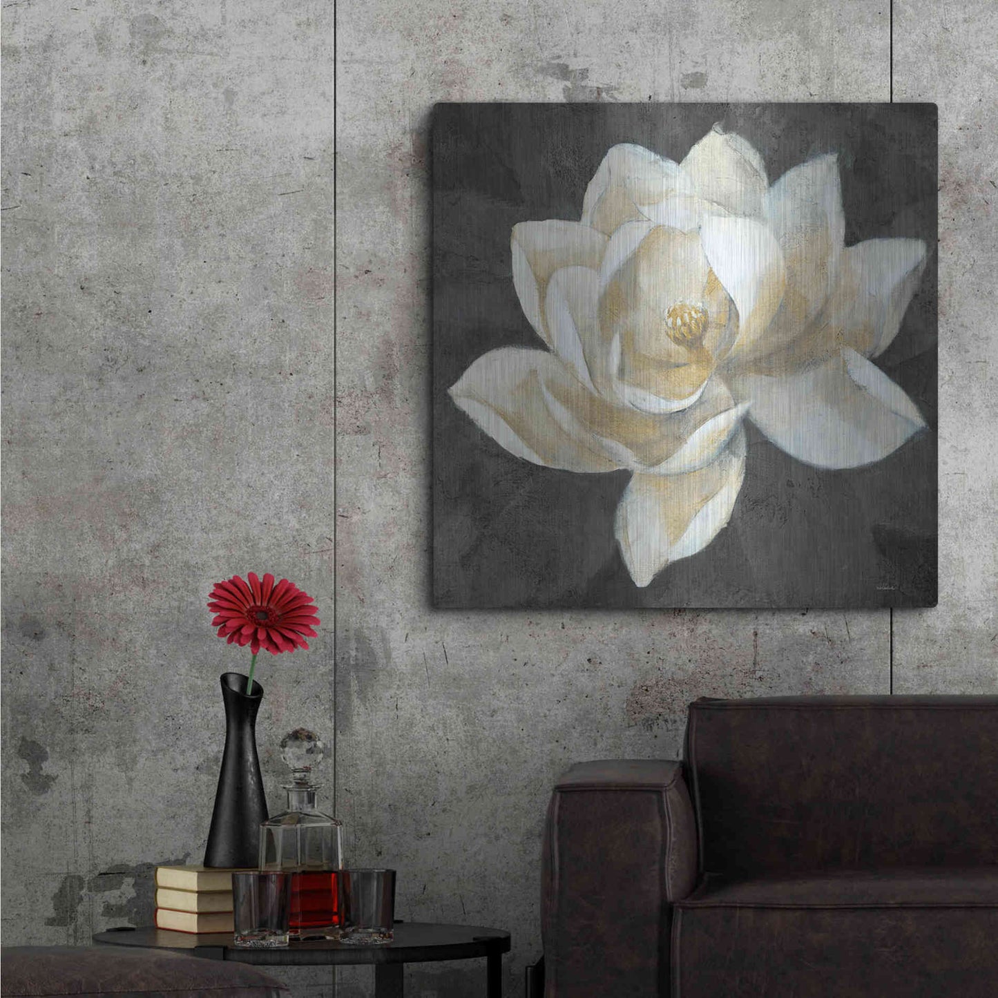 Luxe Metal Art 'Majestic Magnolia Neutral Sq' by Albena Hristova, Metal Wall Art,36x36