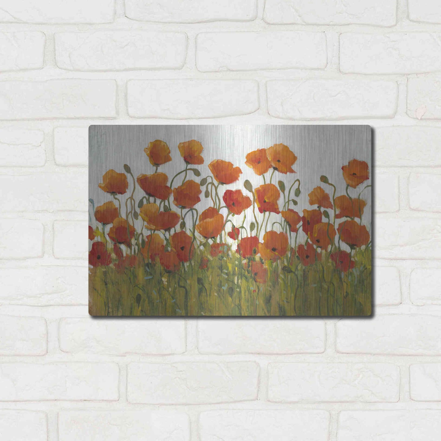 Luxe Metal Art 'Rows of Poppies I' by Tim O'Toole, Metal Wall Art,16x12