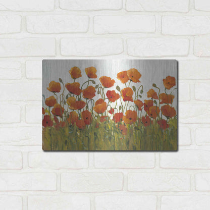 Luxe Metal Art 'Rows of Poppies I' by Tim O'Toole, Metal Wall Art,16x12