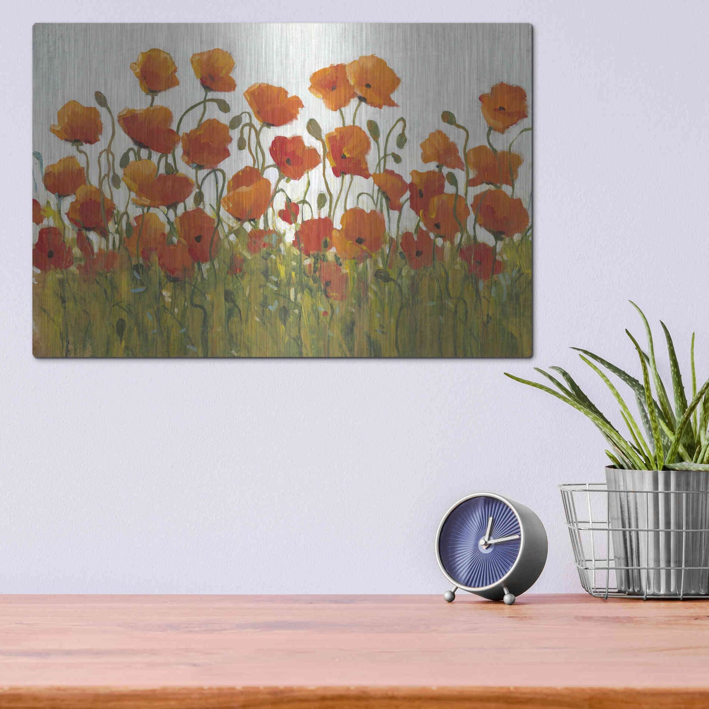Luxe Metal Art 'Rows of Poppies I' by Tim O'Toole, Metal Wall Art,16x12