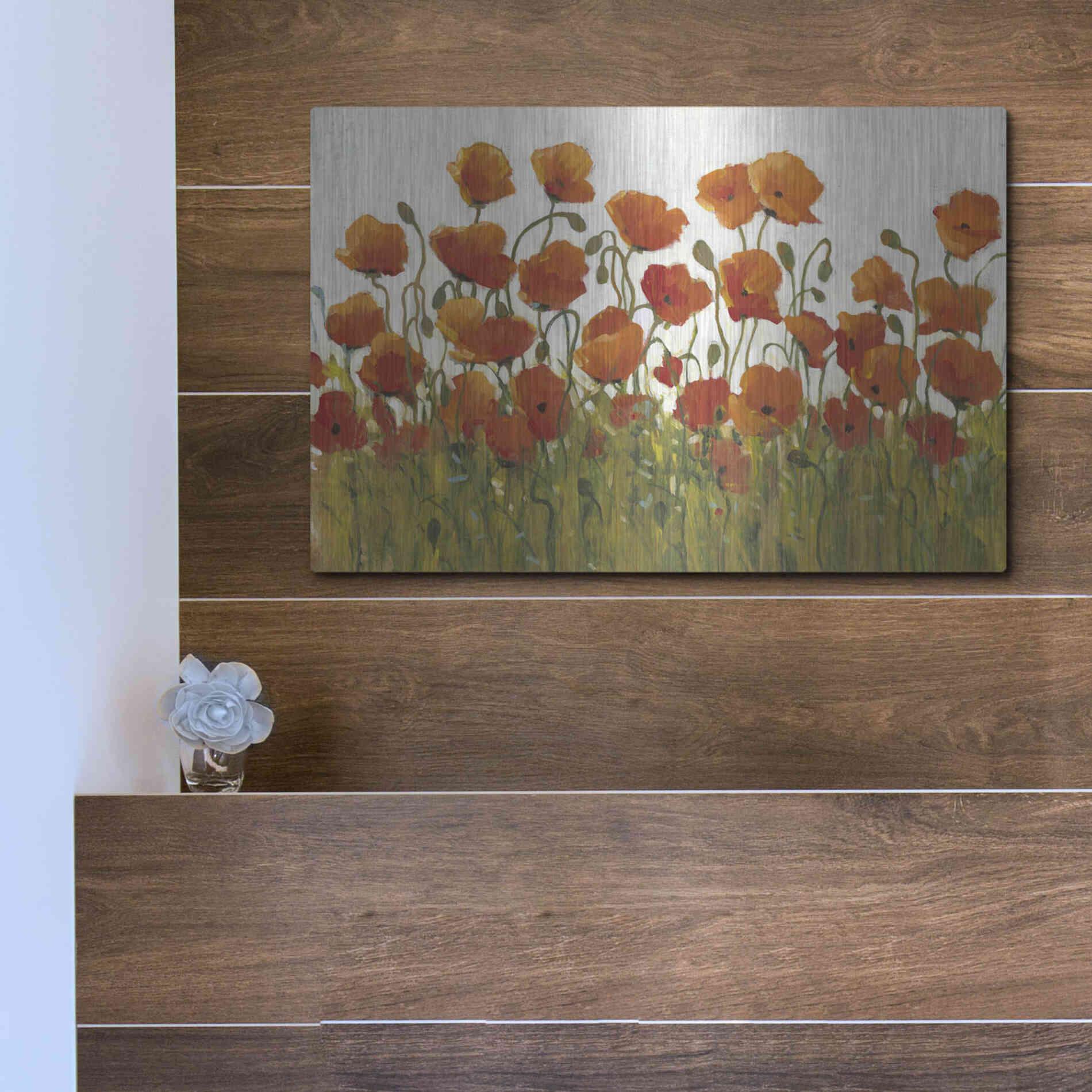 Luxe Metal Art 'Rows of Poppies I' by Tim O'Toole, Metal Wall Art,16x12