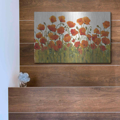 Luxe Metal Art 'Rows of Poppies I' by Tim O'Toole, Metal Wall Art,16x12