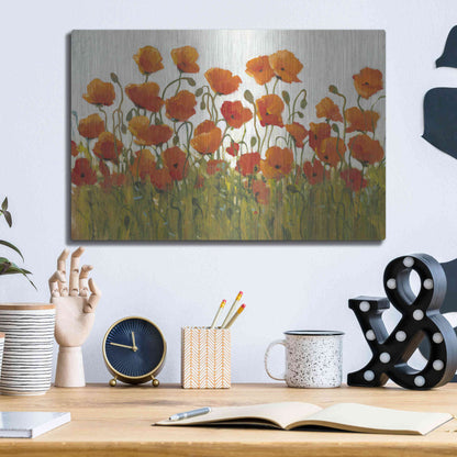 Luxe Metal Art 'Rows of Poppies I' by Tim O'Toole, Metal Wall Art,16x12