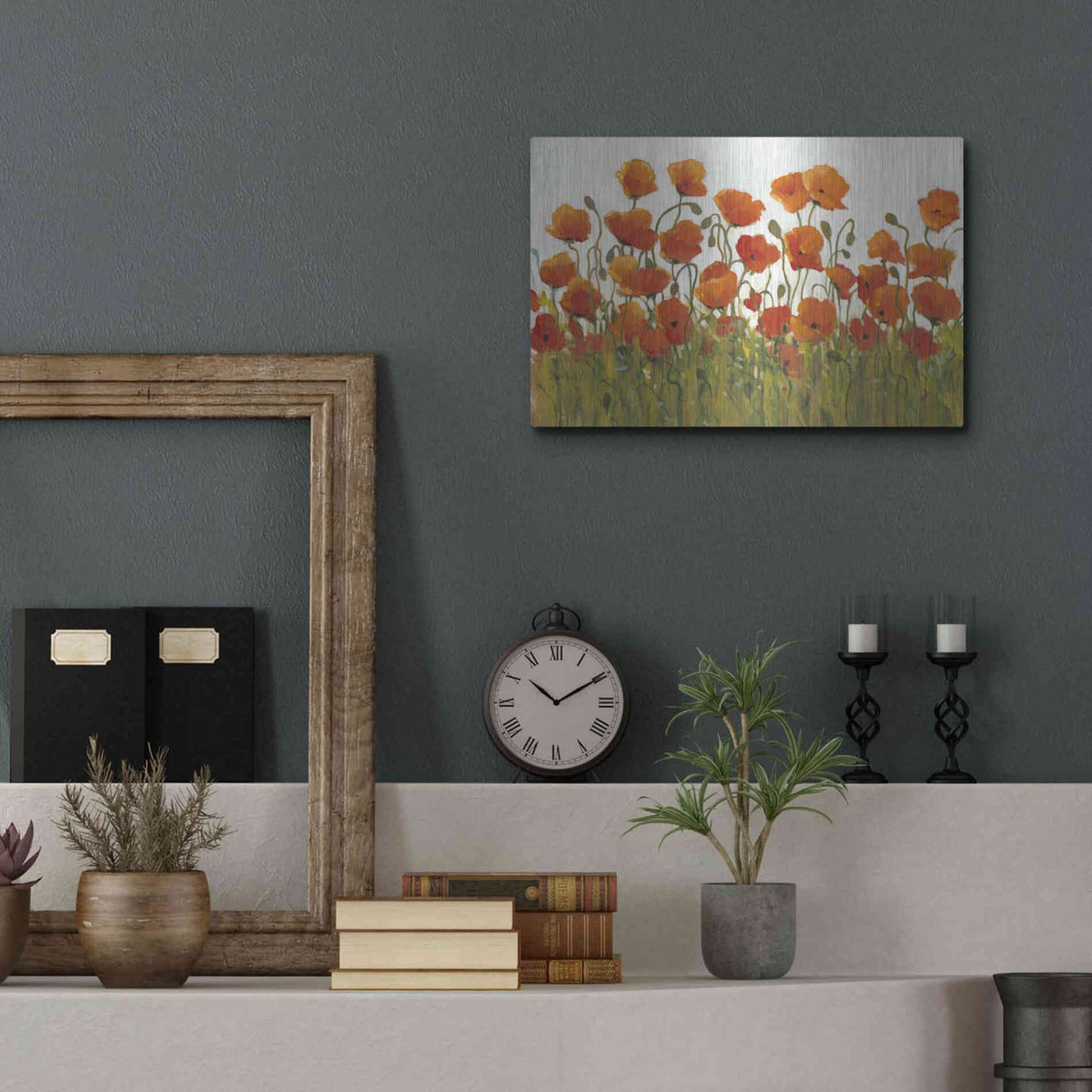 Luxe Metal Art 'Rows of Poppies I' by Tim O'Toole, Metal Wall Art,16x12
