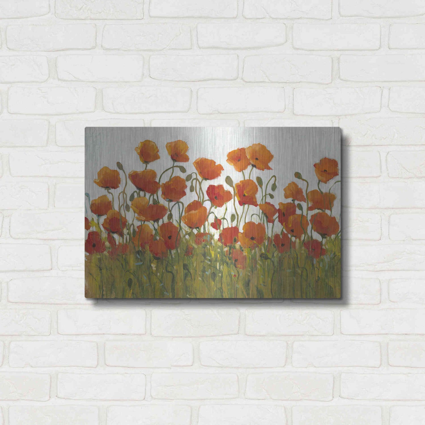 Luxe Metal Art 'Rows of Poppies I' by Tim O'Toole, Metal Wall Art,24x16