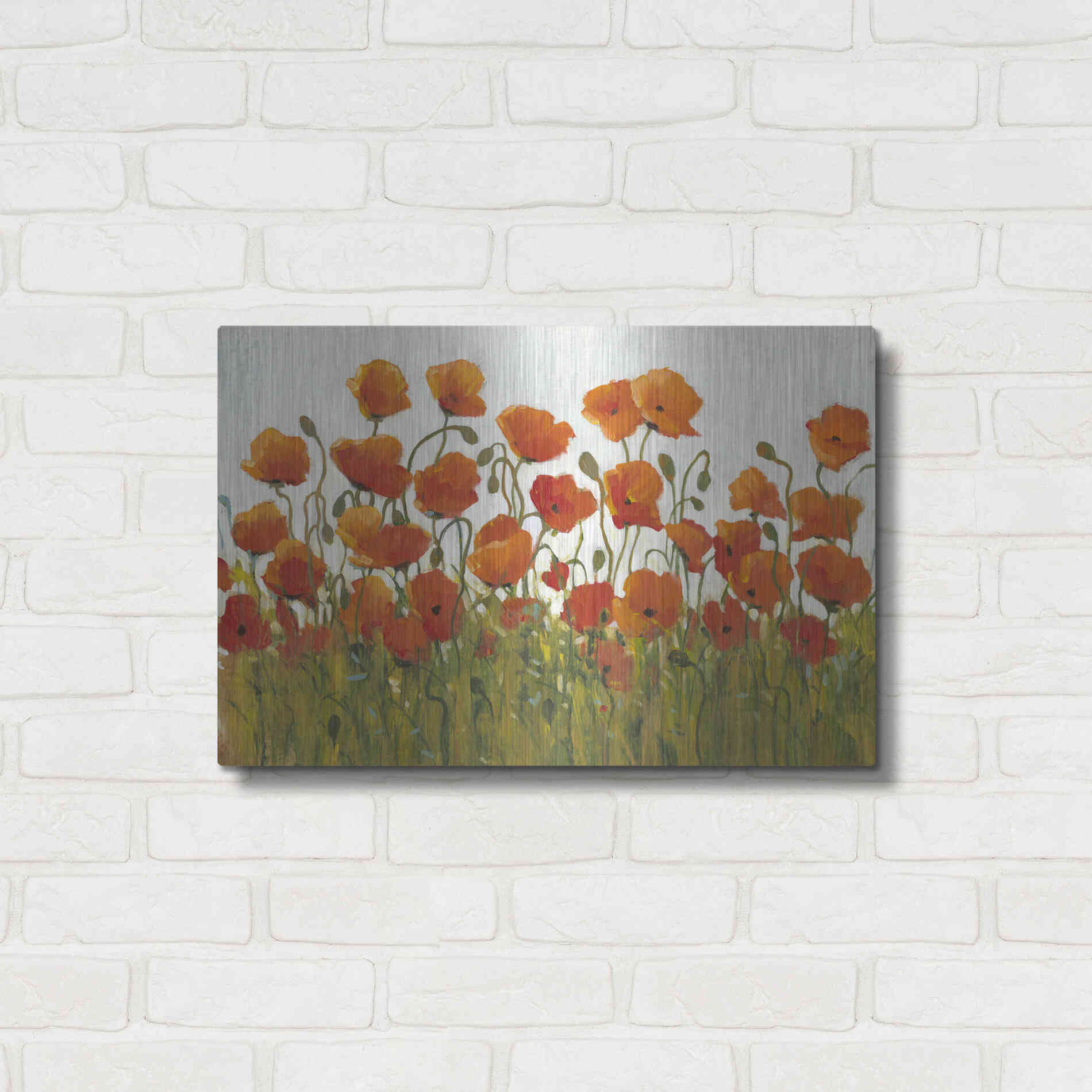 Luxe Metal Art 'Rows of Poppies I' by Tim O'Toole, Metal Wall Art,24x16