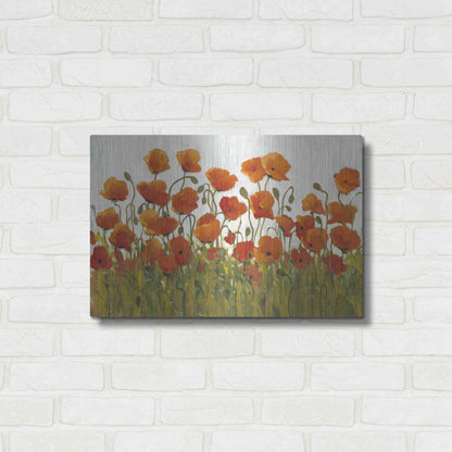 Luxe Metal Art 'Rows of Poppies I' by Tim O'Toole, Metal Wall Art,24x16