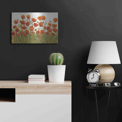 Luxe Metal Art 'Rows of Poppies I' by Tim O'Toole, Metal Wall Art,24x16