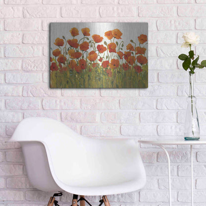 Luxe Metal Art 'Rows of Poppies I' by Tim O'Toole, Metal Wall Art,24x16