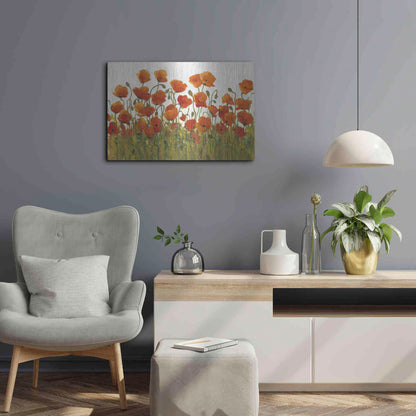 Luxe Metal Art 'Rows of Poppies I' by Tim O'Toole, Metal Wall Art,24x16