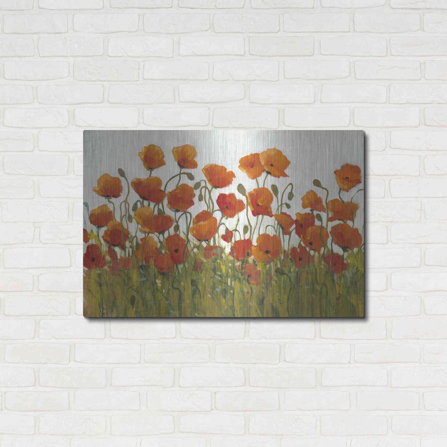 Luxe Metal Art 'Rows of Poppies I' by Tim O'Toole, Metal Wall Art,36x24