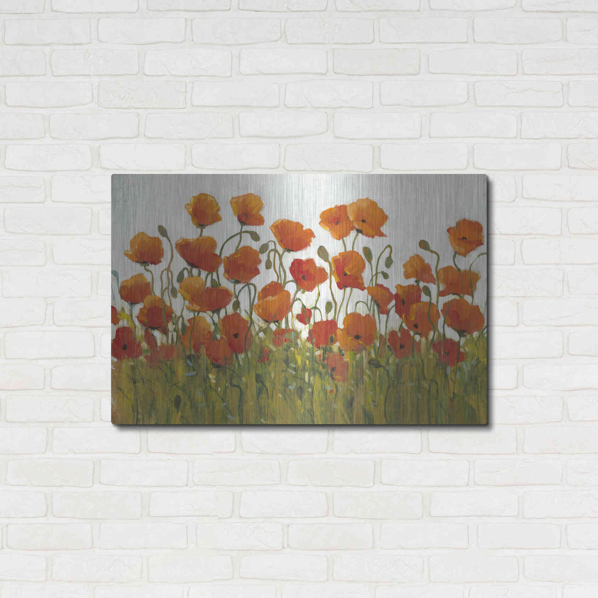 Luxe Metal Art 'Rows of Poppies I' by Tim O'Toole, Metal Wall Art,36x24