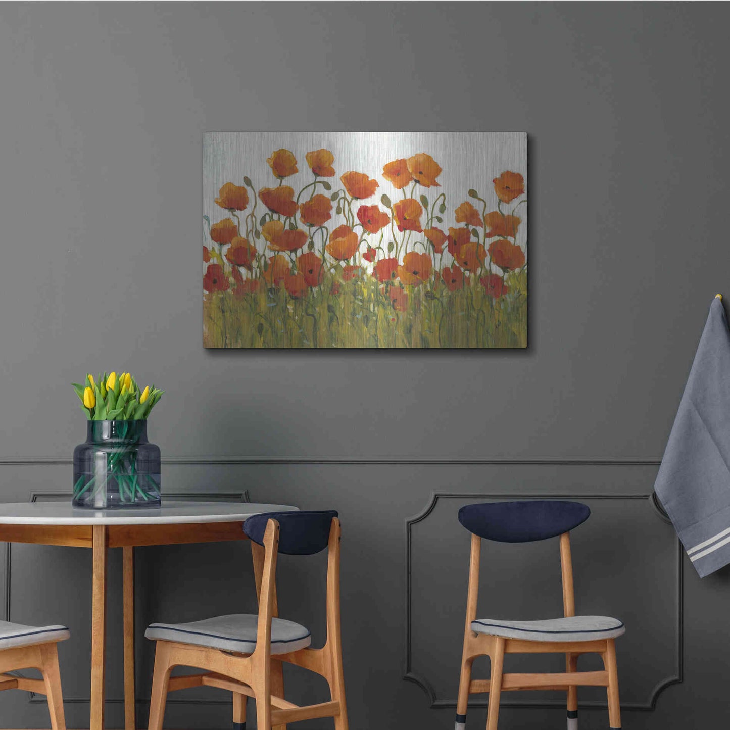 Luxe Metal Art 'Rows of Poppies I' by Tim O'Toole, Metal Wall Art,36x24